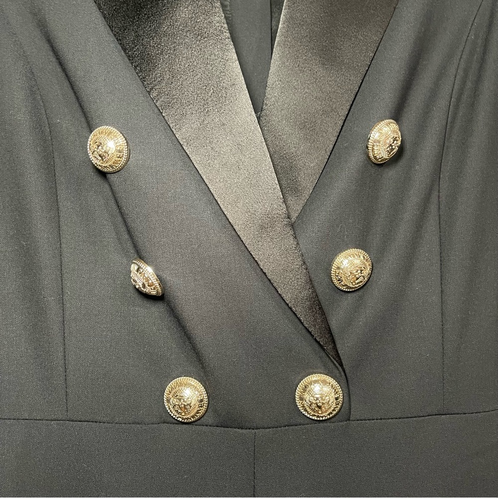 BALMAIN | NWT! Satin-trimmed button-embellished wool-blend cady jumpsuit sz: 34 - Picture 6 of 15
